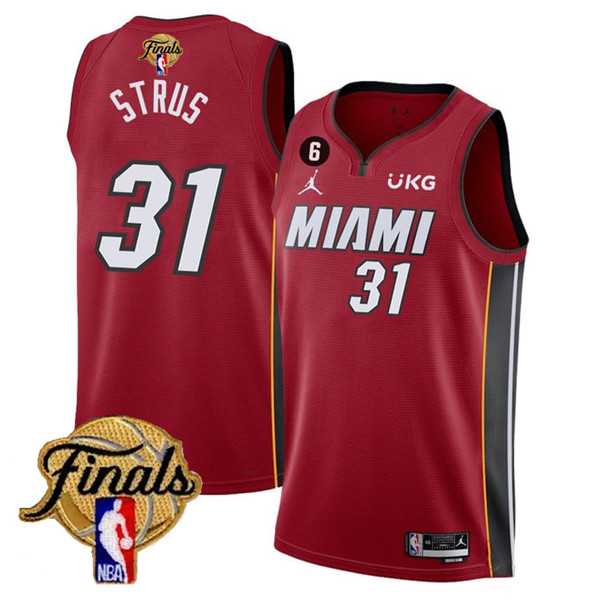 Mens Miami Heat #31 Max Strus Red 2023 Finals Statement Edition With NO.6 Patch Stitched Basketball Jersey Dzhi
